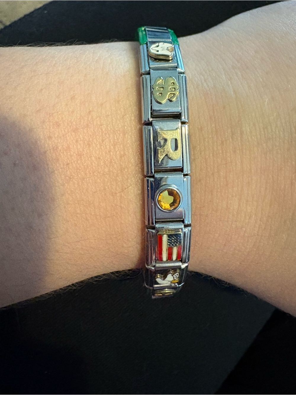 Stainless Steel Charm Link Bracelet - Silver with Gold Accents